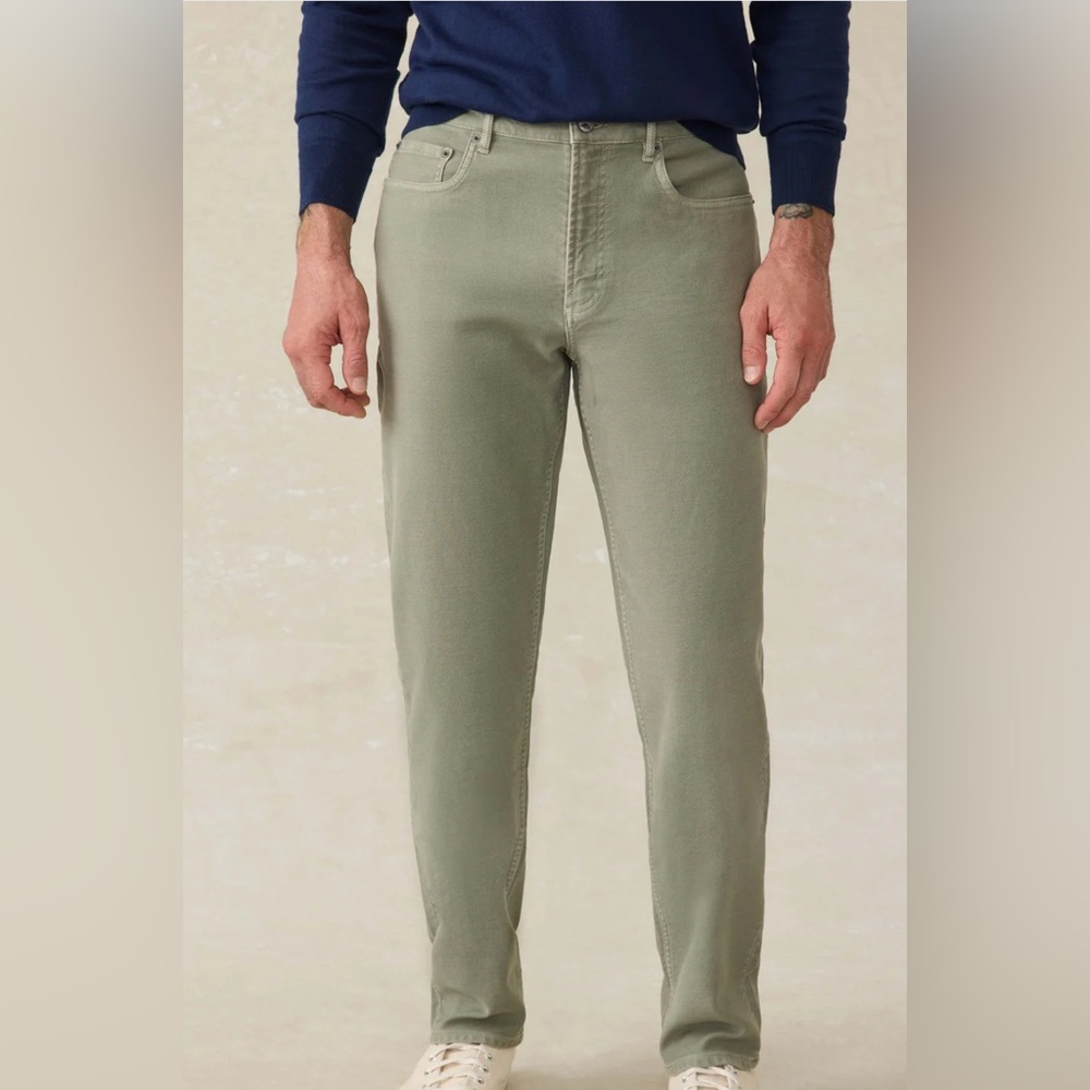 Faherty Stretch Terry 5 Pocket Chino Pants Men's Size 38 Green Faded Olive NWT
